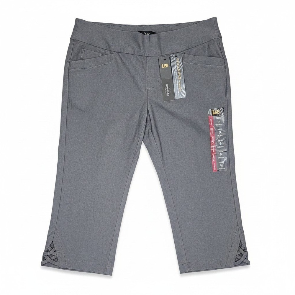 Lee Sculpting Slim Fit Skimmer 8 Medium Gray Mid Rise Lattice Hem Capri Pants